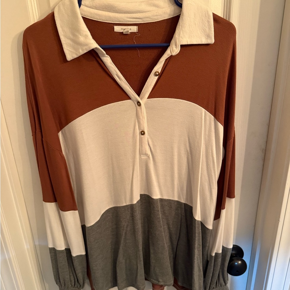 Maurices Brown and White Button Down Shirt